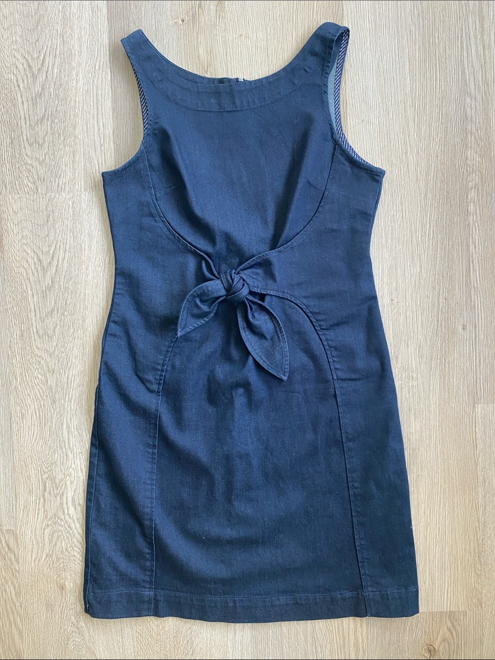 Holding Horses Anthropologie Navy Denim Tie Front Mini Dress Sleeveless